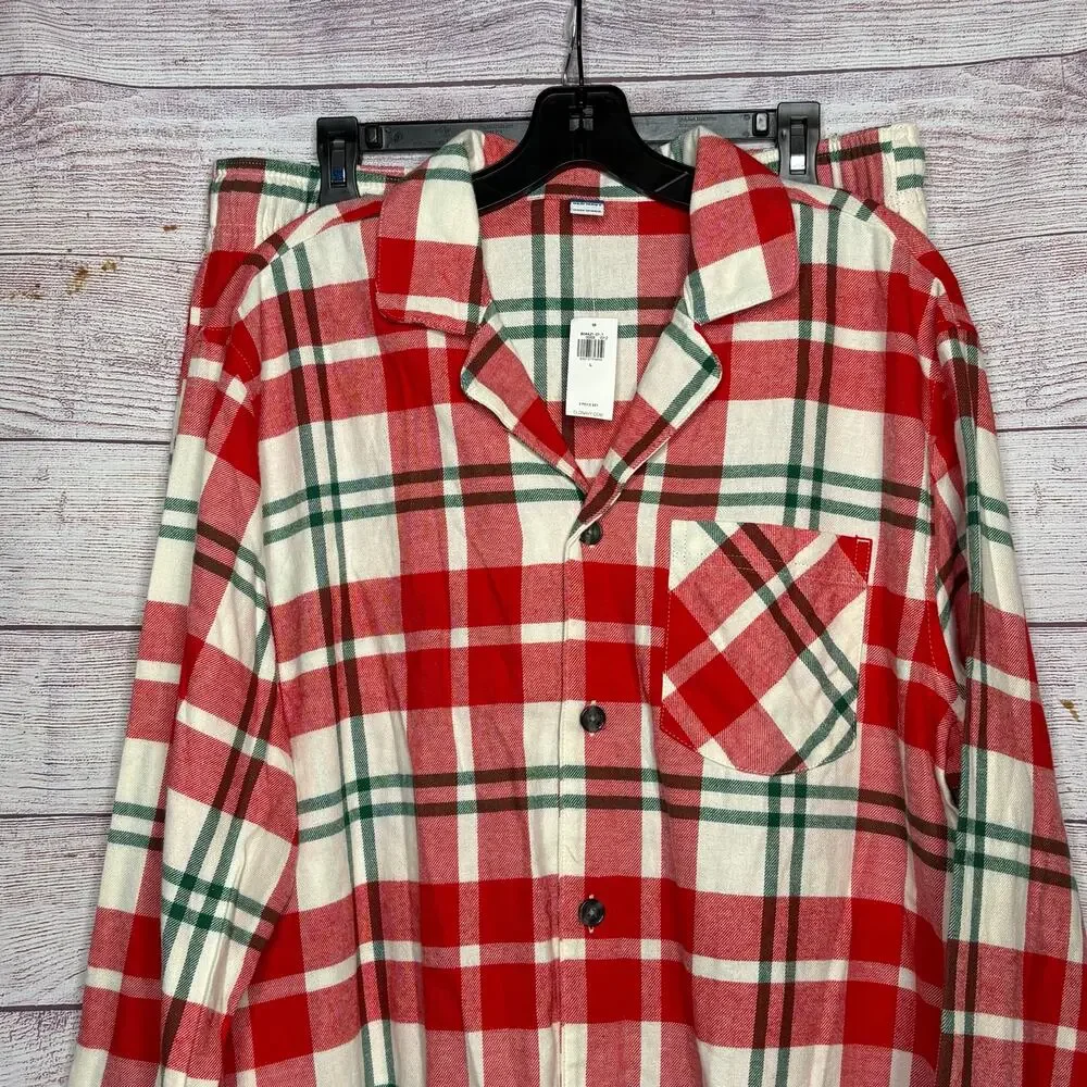 Old Navy Men's Holiday Christmas Plaid Flannel Pajama Two Piece Set Large New